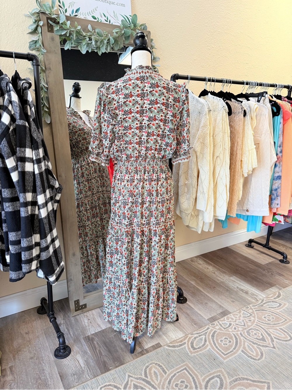 Max Studio Floral Tiered Maxi Dress in Cream, Red and Green - Picture 5 of 10